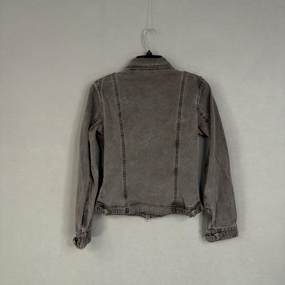 Fox Jacket Womens Medium Gray Full Zip Front Moto Biker Utility Buckle Back - Picture 6 of 14